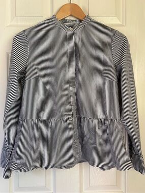 J. Crew Black & White Striped Peplum Button-Front Blouse